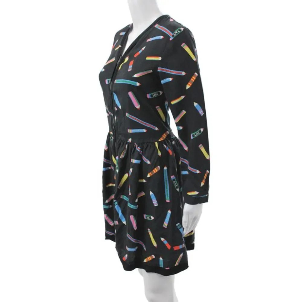 Stella McCartney Kids Girls Back Zip Long Sleeve Logo Pencil Dress Black Size 12